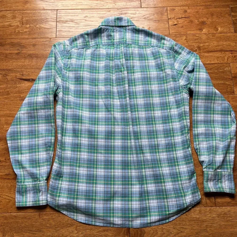 Plaid Broken In Oxford Slim Untucked Blue Green J.Crew Men's Medium